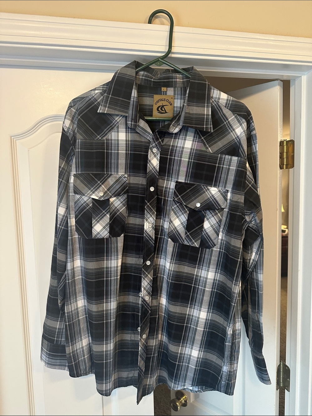 Men's Black Gray Plaid Button-Up Shirt
